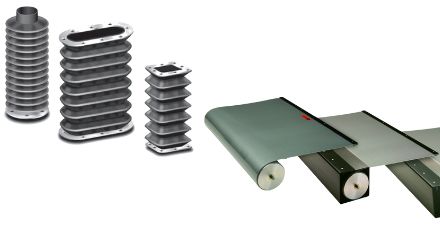 photo de la gamme de protections PEI avec soufflets à plis circulaires et enrouleurs de protection à toile ou tapis aluminium