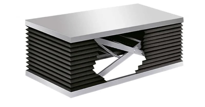 Vue d'un soufflet de table élévatrice installé sur une table élévatrice